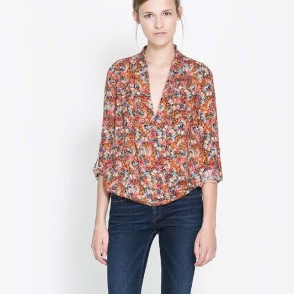 Zara Tops - ZARA Woman Crossover Floral Wrap Blouse